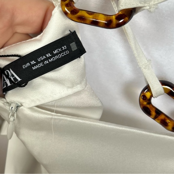 NWT Zara Women’s Chain Strap Satin Effect Straight Neck White Midi Dress Size XL - Picture 13 of 15
